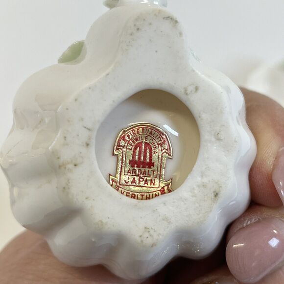 Set of 4 VINTAGE PORCELAIN SALT CELLAR SHELL SHAPED W/ROSES BY ARDALT ~ JAPAN - Picture 6 of 12